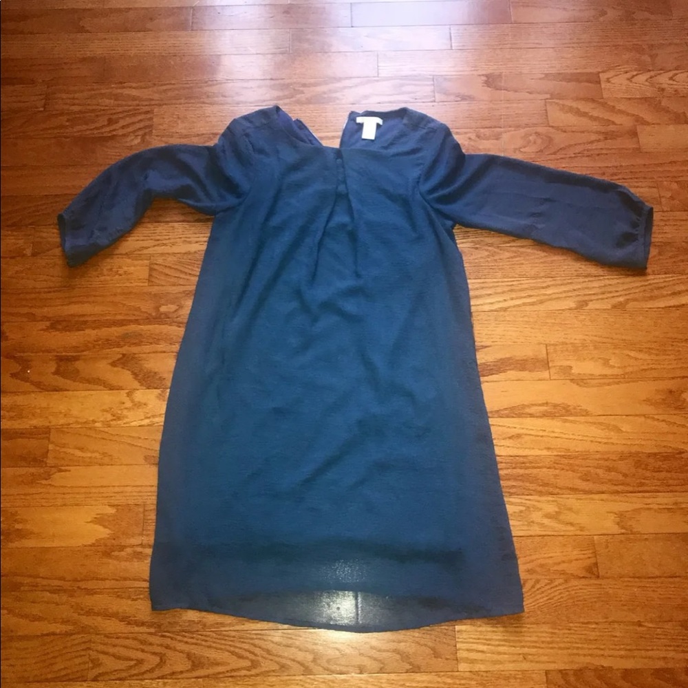 H&M Blue Long Balloon Sleeve Sheer Midi Dress 2